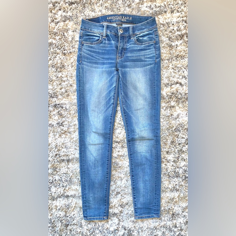 American Eagle Outfitters Ladies sz 0 Short Blue Jeggings Mid Rise Super Stretch - Picture 1 of 5